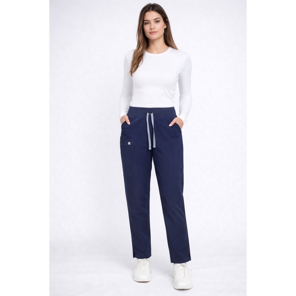 FIGS T21004P Navy Blue Kade Cargo Scrub Pants‎ Womens Yoga Waistband Drawstring